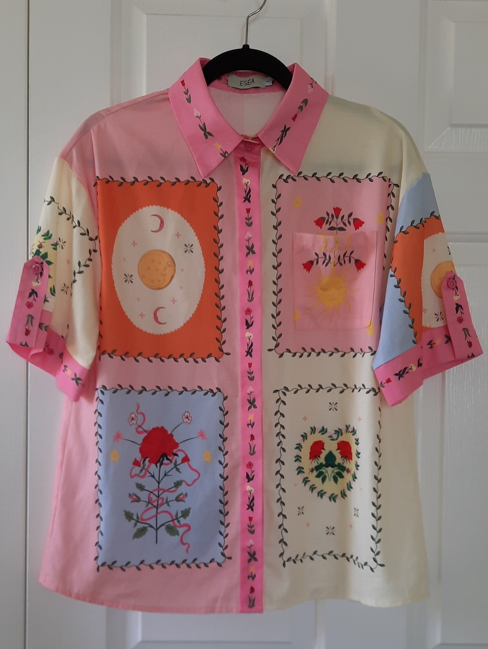 Esea Pink Multi-Color Patchwork Button-Down Shirt